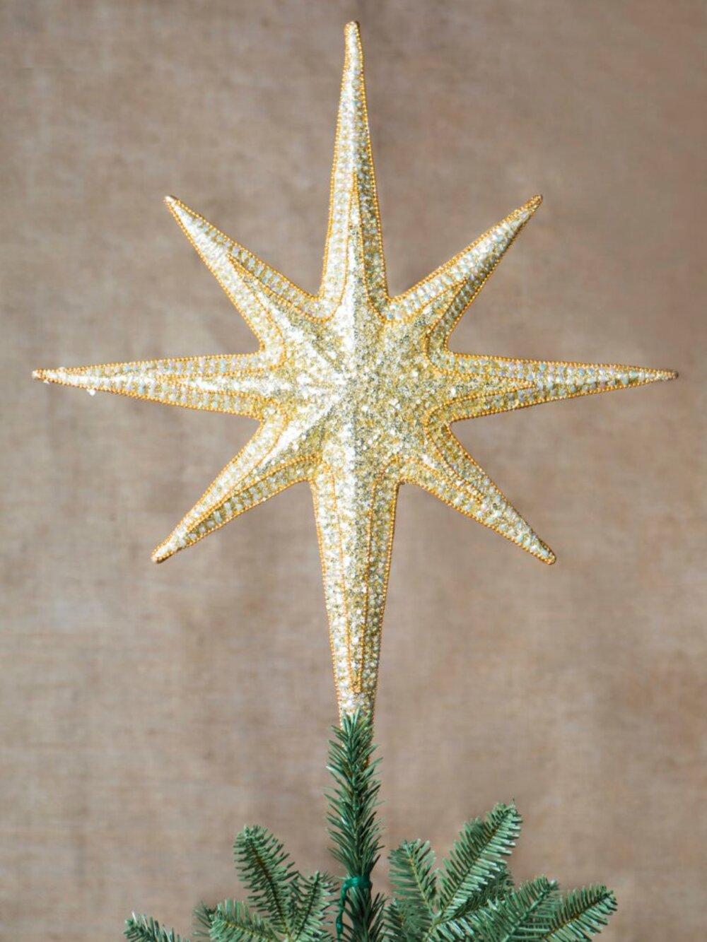 Balsam Hill - 15.5" Bethlehem Star Beaded Christmas Tree Topper - Gold - NEW